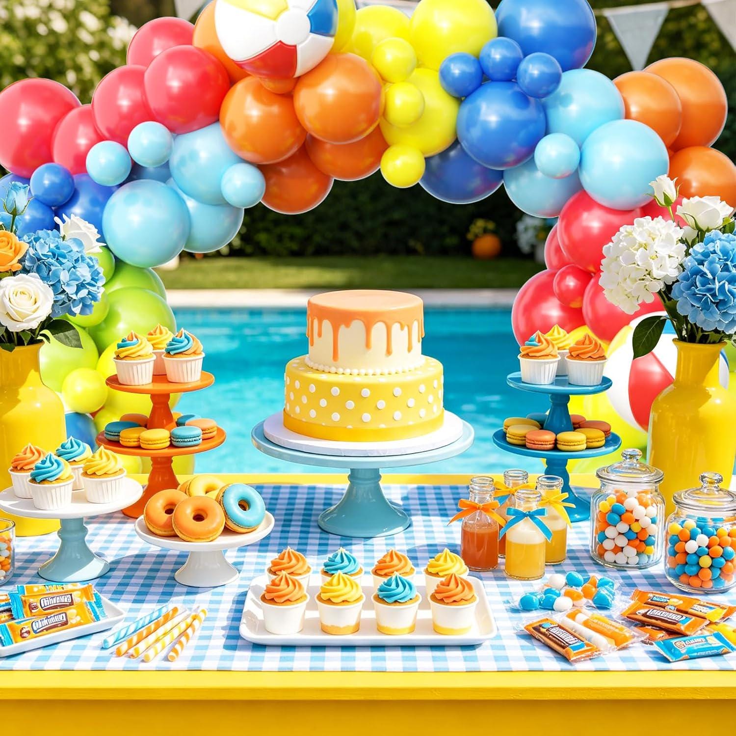 128pc Summer Pool Balloon Arch Kit, Tropical Beach Garland, Luau Party Decor