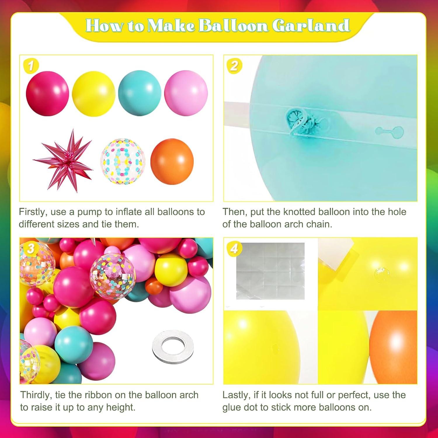 Rainbow Balloon Arch Kit, Tropical Summer Party Decorations, Confetti Stars