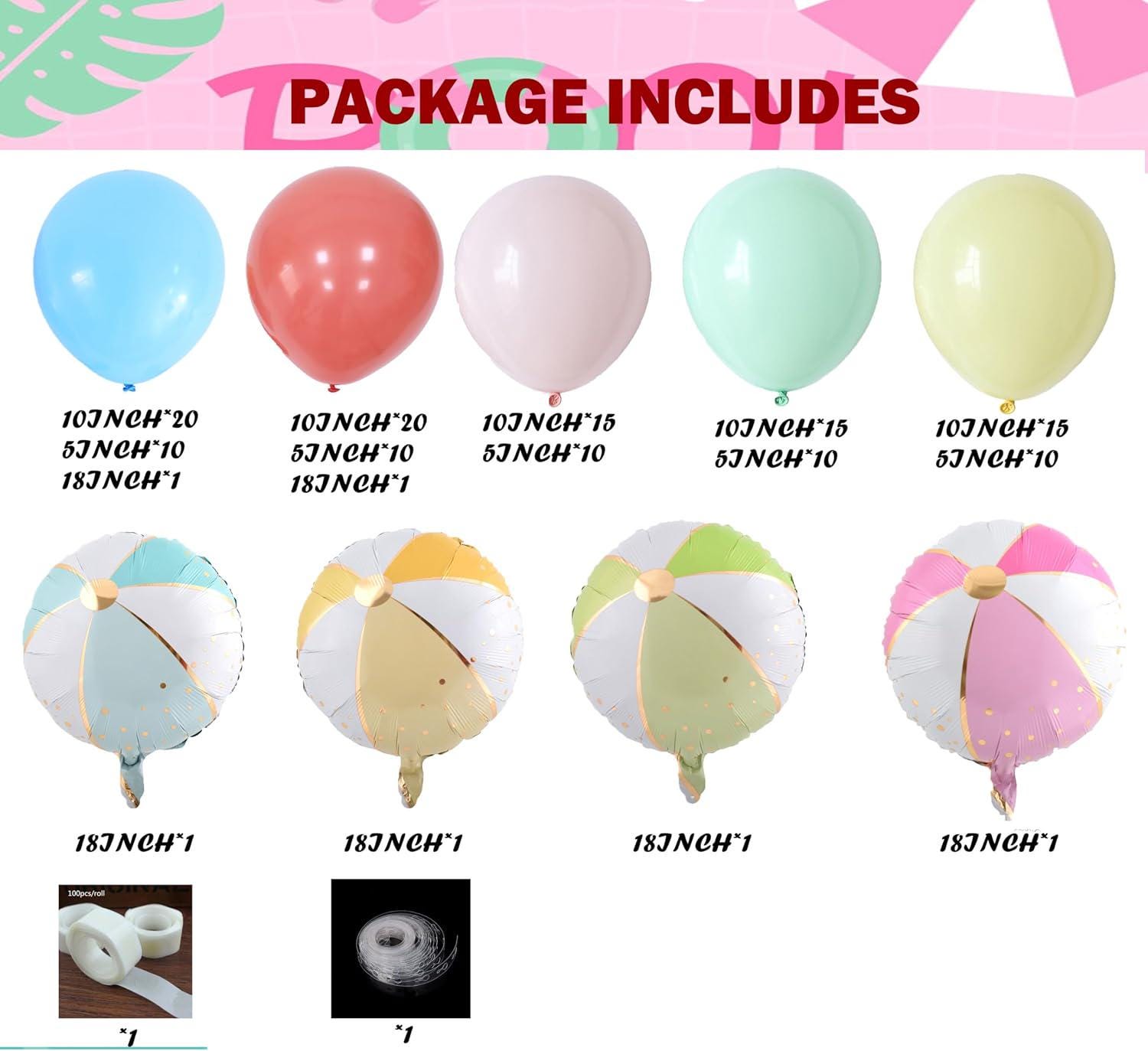 Hawaiian Beach Balloon Arch Kit | Tropical Summer Party Garland with Beach Ball Balloons