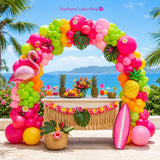 Tropical Balloon Arch Kit | Hot Pink Yellow Orange Luau Garland, Flamingo Pool Party Decor