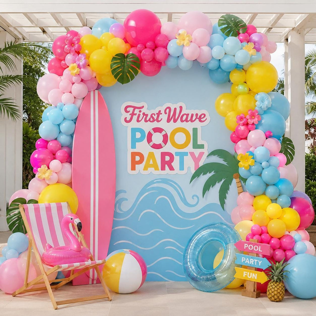 Tropical Balloon Arch Kit | Pink, Blue, Yellow Garland for Beach Birthday Party Decor