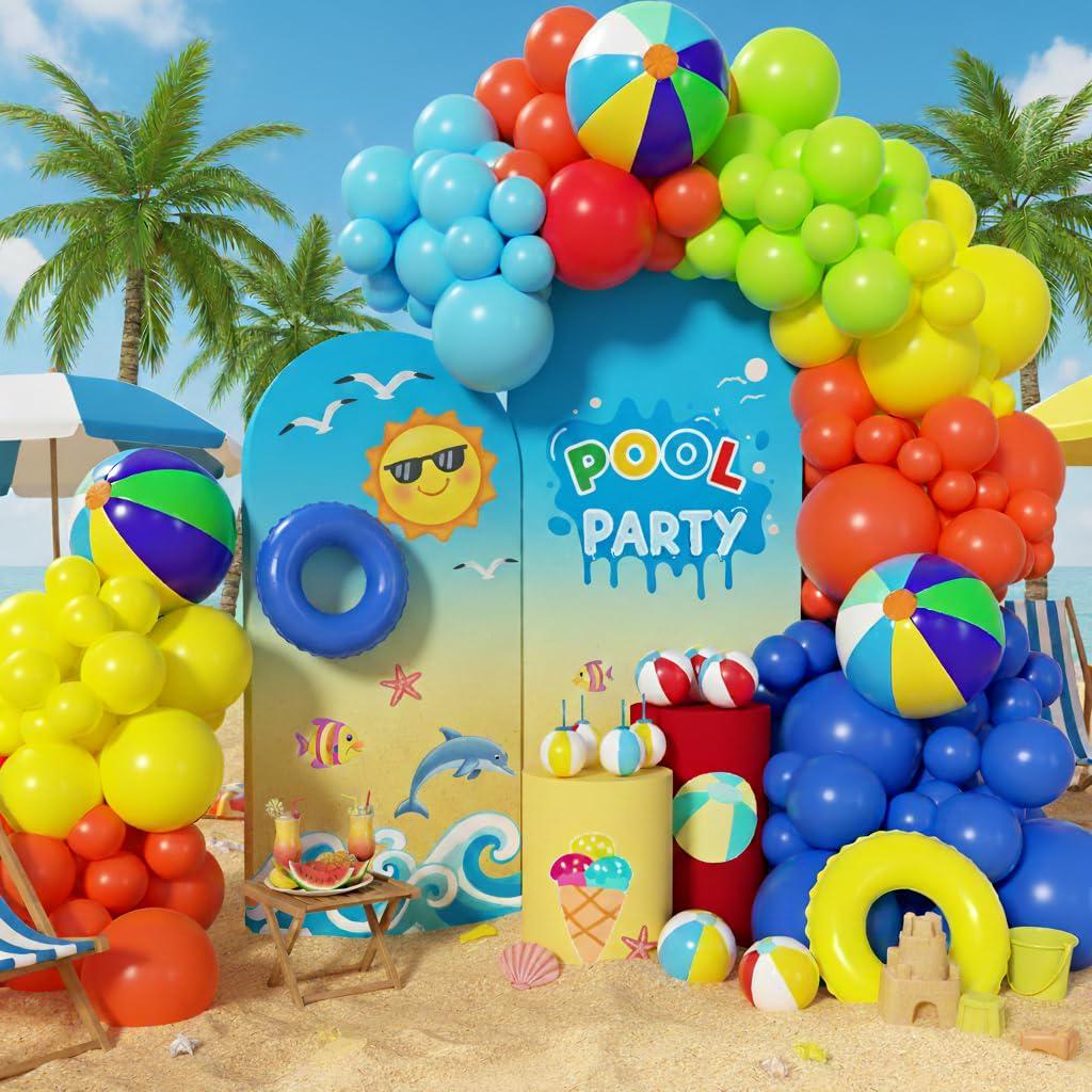 Pool Party Balloon Arch Kit | Tropical Hawaiian Garland, Beach Ball Accents (160pcs)