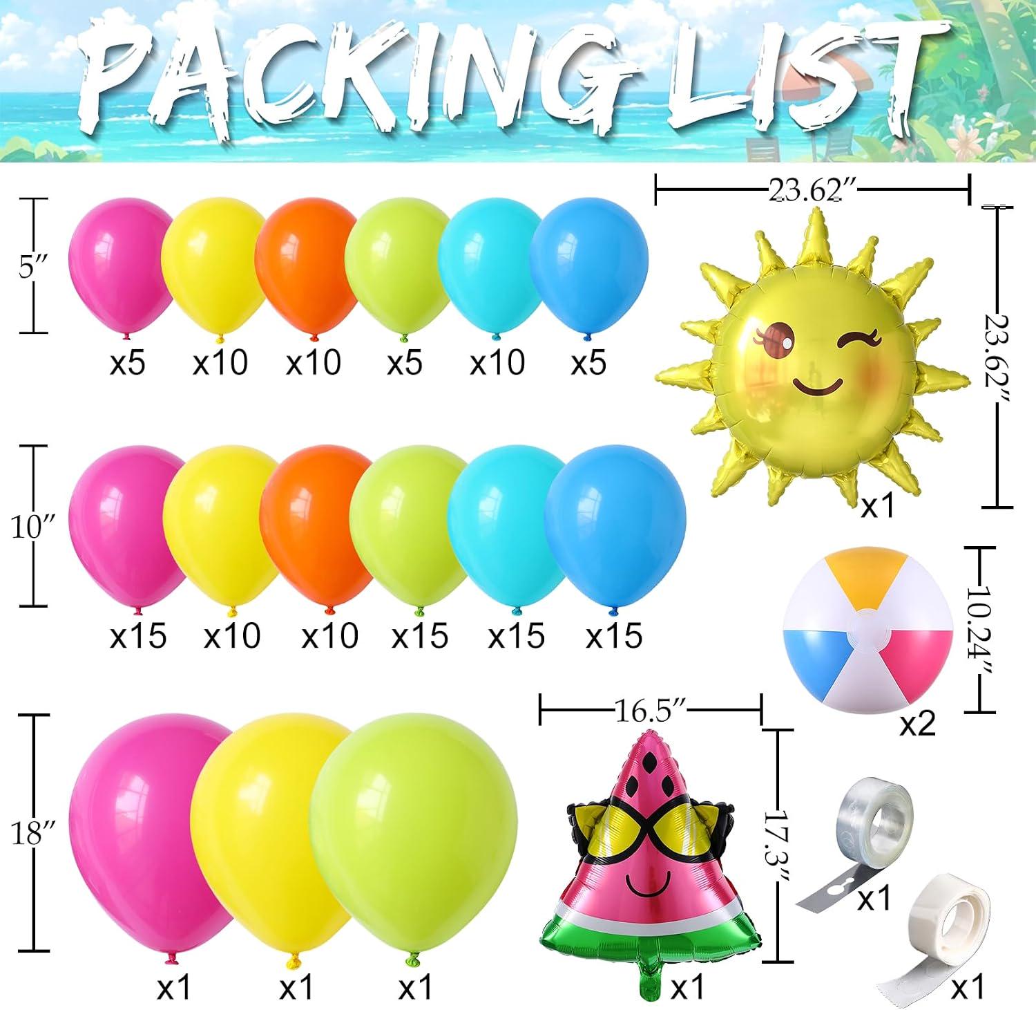 Tropical Pool Party Balloon Arch Kit | Hot Pink Yellow Blue Garland with Beach Balls Sun Balloons