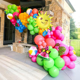 Tropical Pool Party Balloon Arch Kit | Hot Pink Yellow Blue Garland with Beach Balls Sun Balloons