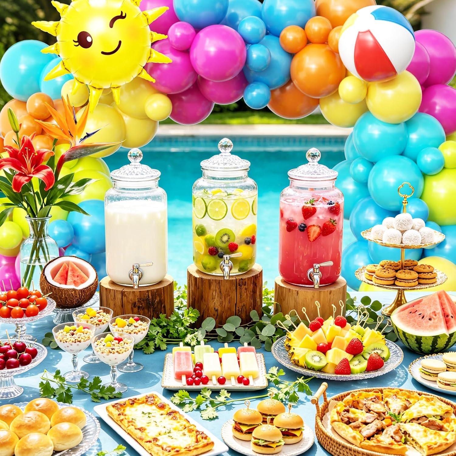 127pc Summer Pool Party Balloon Arch Kit | Tropical Hawaiian Garland, Beach Ball, Sun Balloons