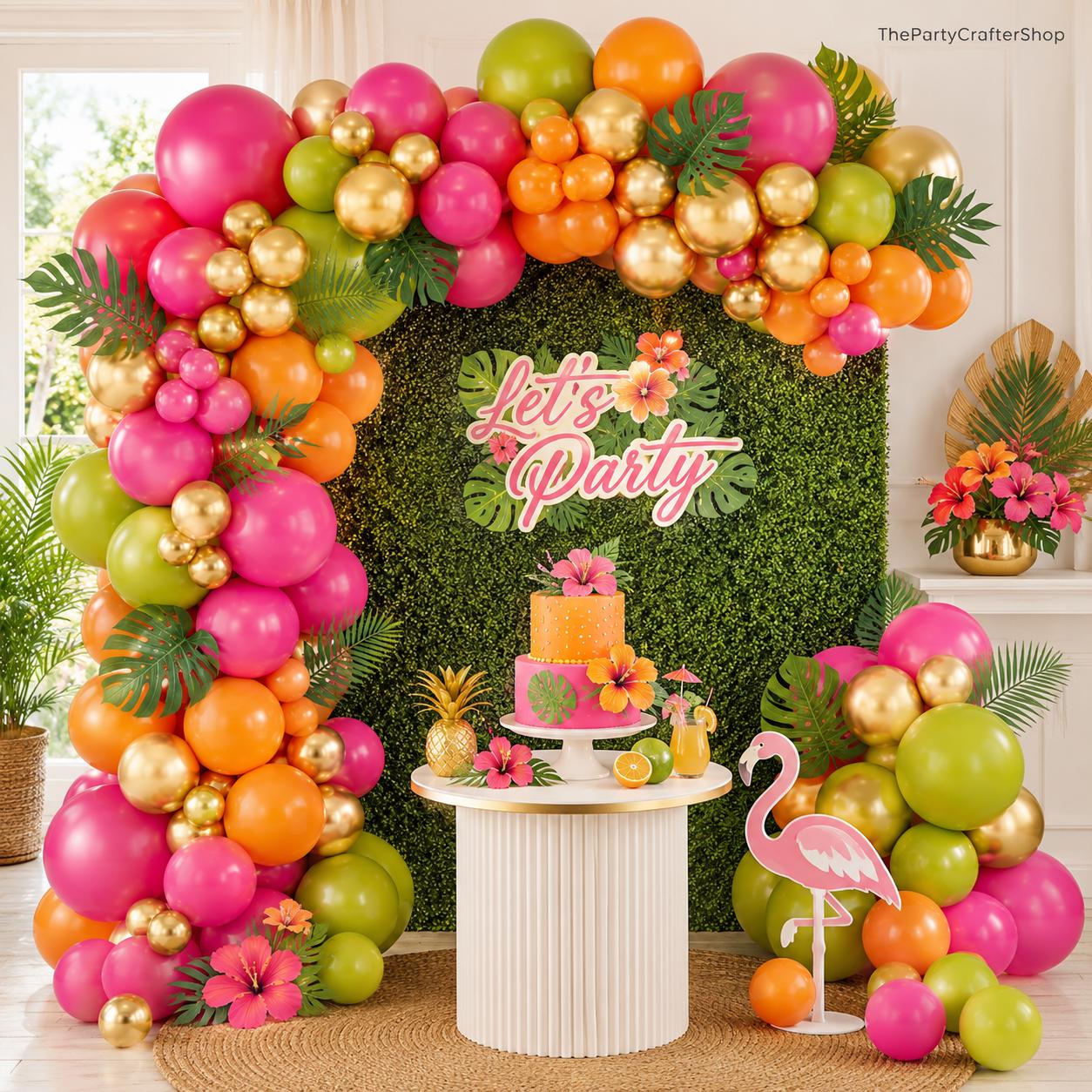 Tropical Hawaiian Balloon Arch Kit | Olive, Pink, Orange, Gold Garland for Parties