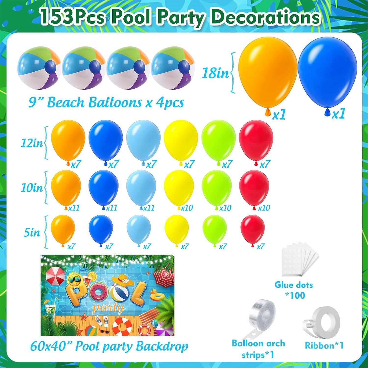 Pool Party Balloon Arch Kit | Tropical Summer Garland, Beach Ball Backdrop