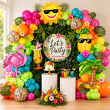 Tropical Flamingo Balloon Arch Kit | Hawaiian Luau Garland, Coconut Tree, Pineapple, Cocktail Balloons