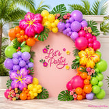 Tropical Balloon Arch | Hot Pink Purple Orange Yellow Green Hibiscus Foil Luau Party Decor