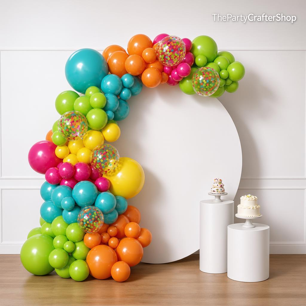 Tropical Balloon Arch Kit | Hot Pink, Green, Orange, Yellow, Teal, Blue Garland for Parties