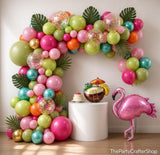 Tropical Balloon Arch Kit | Olive Green, Hot Pink, Orange, Rose Gold, Confetti Garland | Luau Party Decor