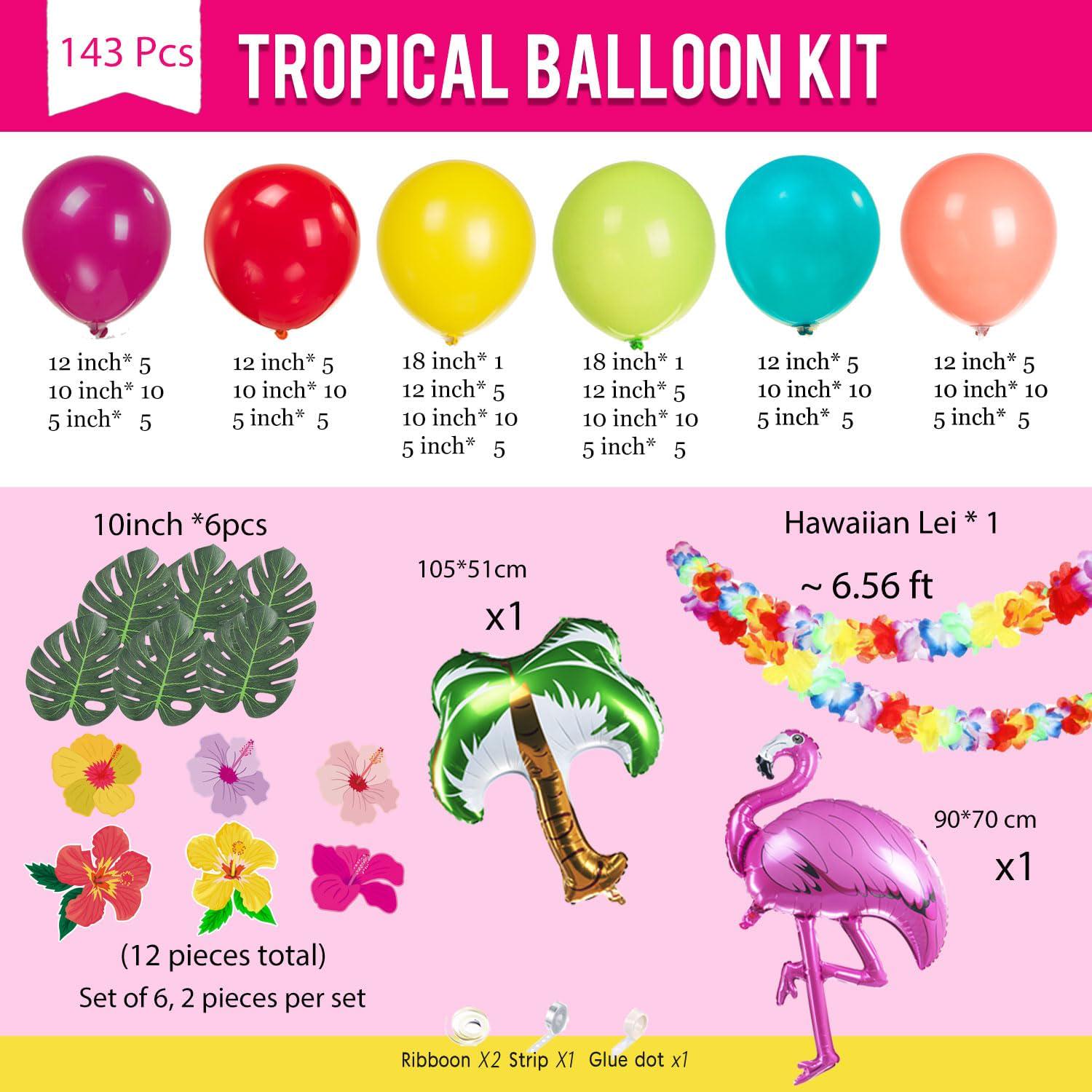 Hawaiian Luau Balloon Arch Kit | Flamingo, Palm Leaves, Hibiscus Party Decor