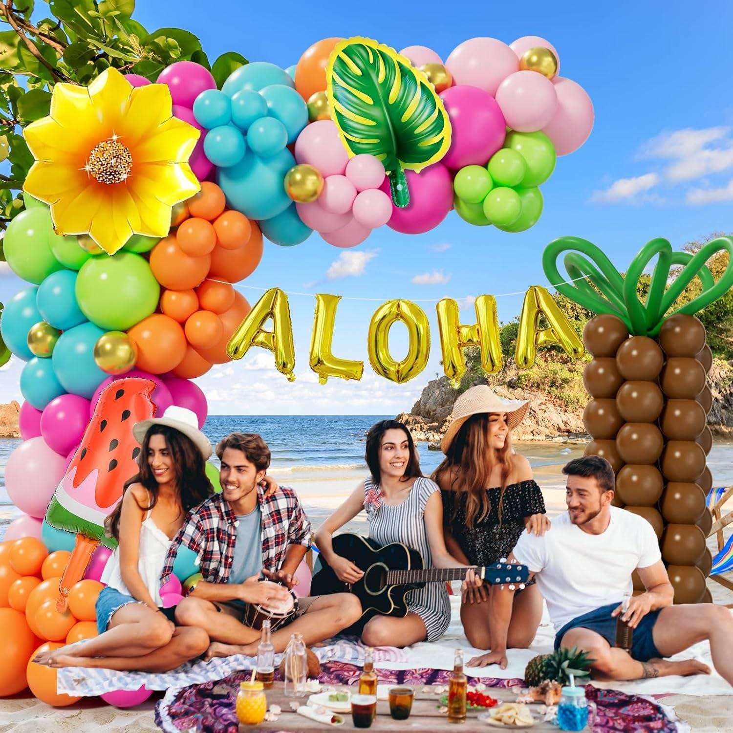 Tropical Balloon Arch Kit | Green, Hot Pink, Orange Luau Party Decor