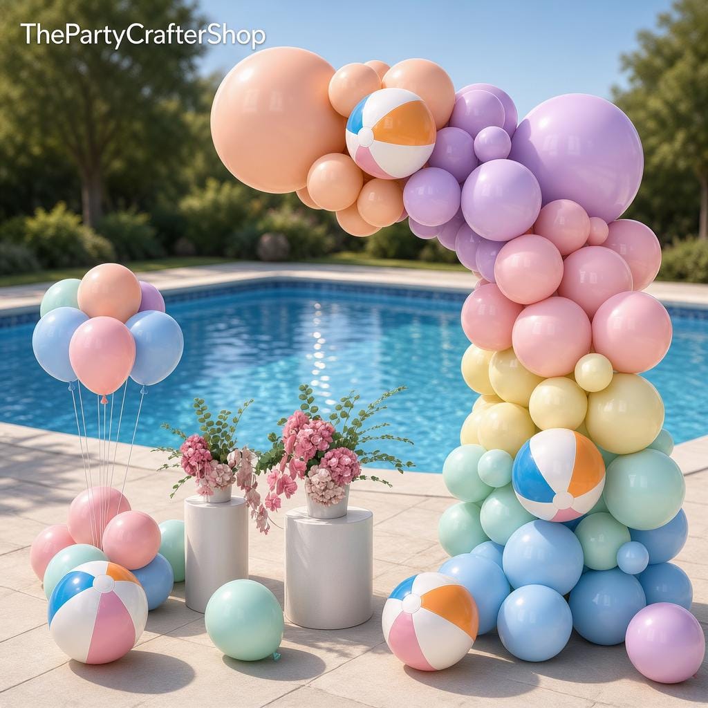 Pastel Beach Balloon Arch Kit | Macaron Pink Pool Garland, Beach Ball Accents