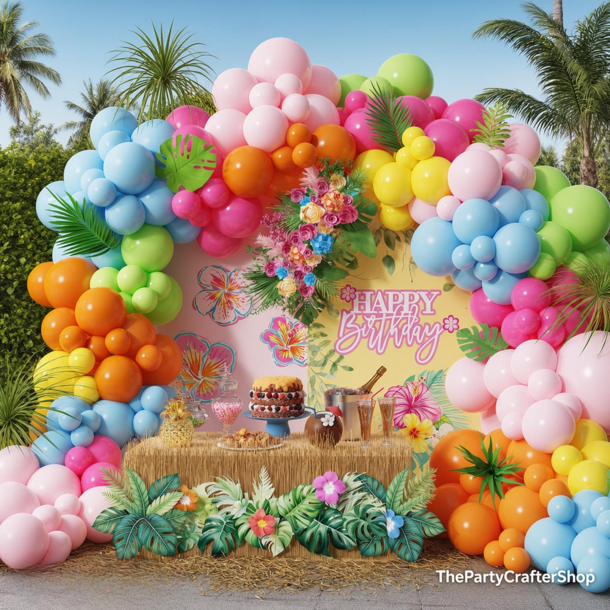 Pastel Tropical Balloon Arch Kit | Luau Birthday Baby Shower Decor