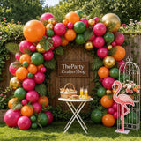 Tropical Hawaiian Balloon Arch Kit | Hot Pink, Orange, Gold, Olive Green Luau Garland