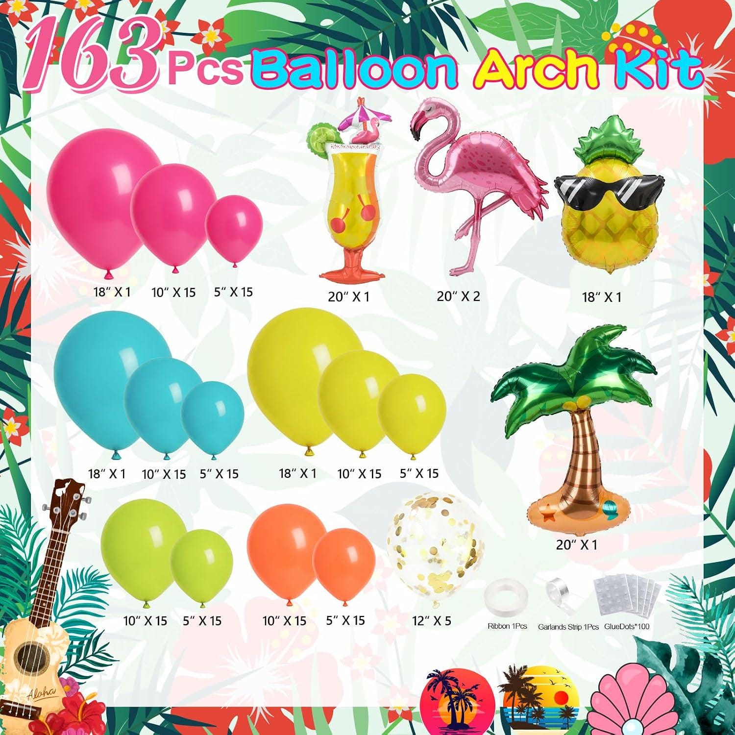 Tropical Flamingo Balloon Arch Kit | Hot Pink, Gold Confetti Garland, Luau Party Decor