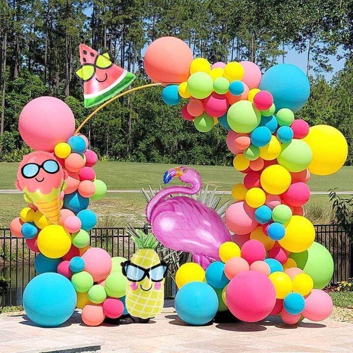 Tropical Balloon Arch Kit | Hot Pink Yellow Luau Garland, Summer Birthday Party Decor