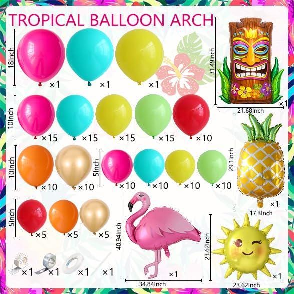 Tropical Balloon Arch Garland Kit | Hawaiian Summer Luau Aloha Tiki Birthday Party Decorations