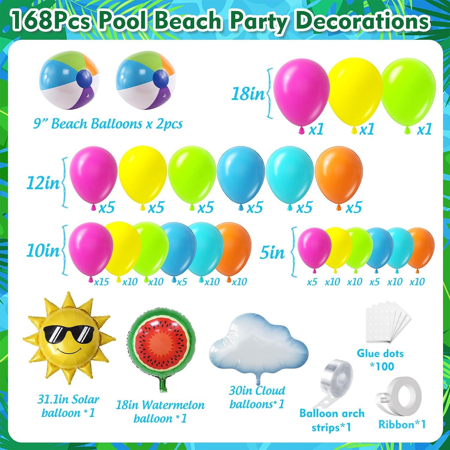Tropical Beach Balloon Arch Kit | Pool Party Garland with Summer Theme Balloons