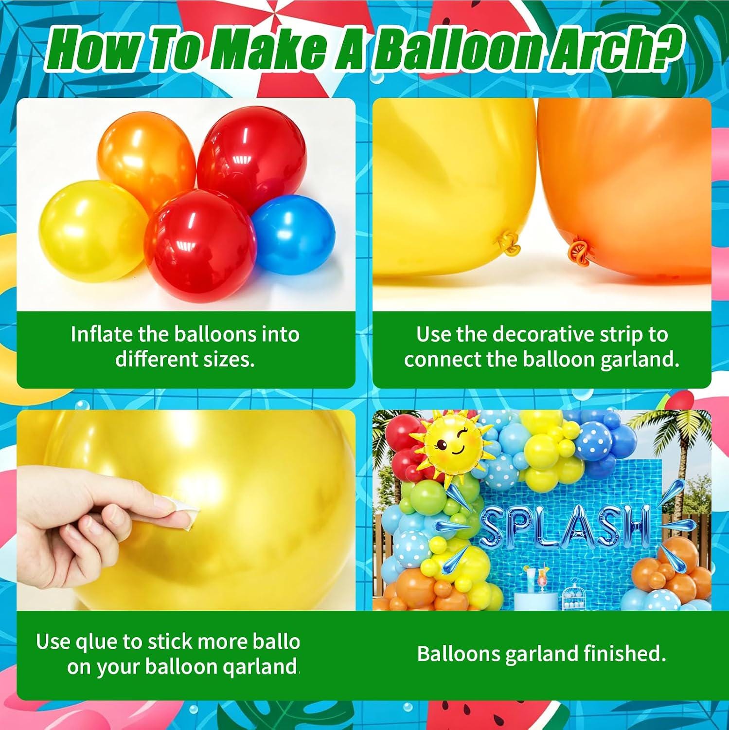 Summer Pool Balloon Arch Kit | Sun, Watermelon Foil Balloons, Hawaiian Birthday Decor