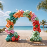 Hawaiian Balloon Arch Kit | Tropical Coral, Pink, Teal, Peach Garland with Palm Leaves