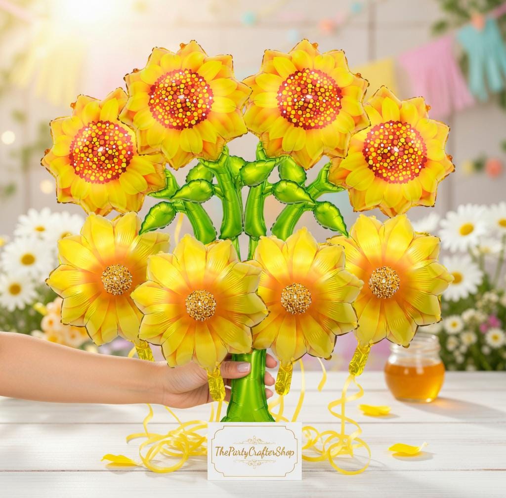 Sunflower Foil Balloon Set | Large Flower Party Decor (8 Pc)