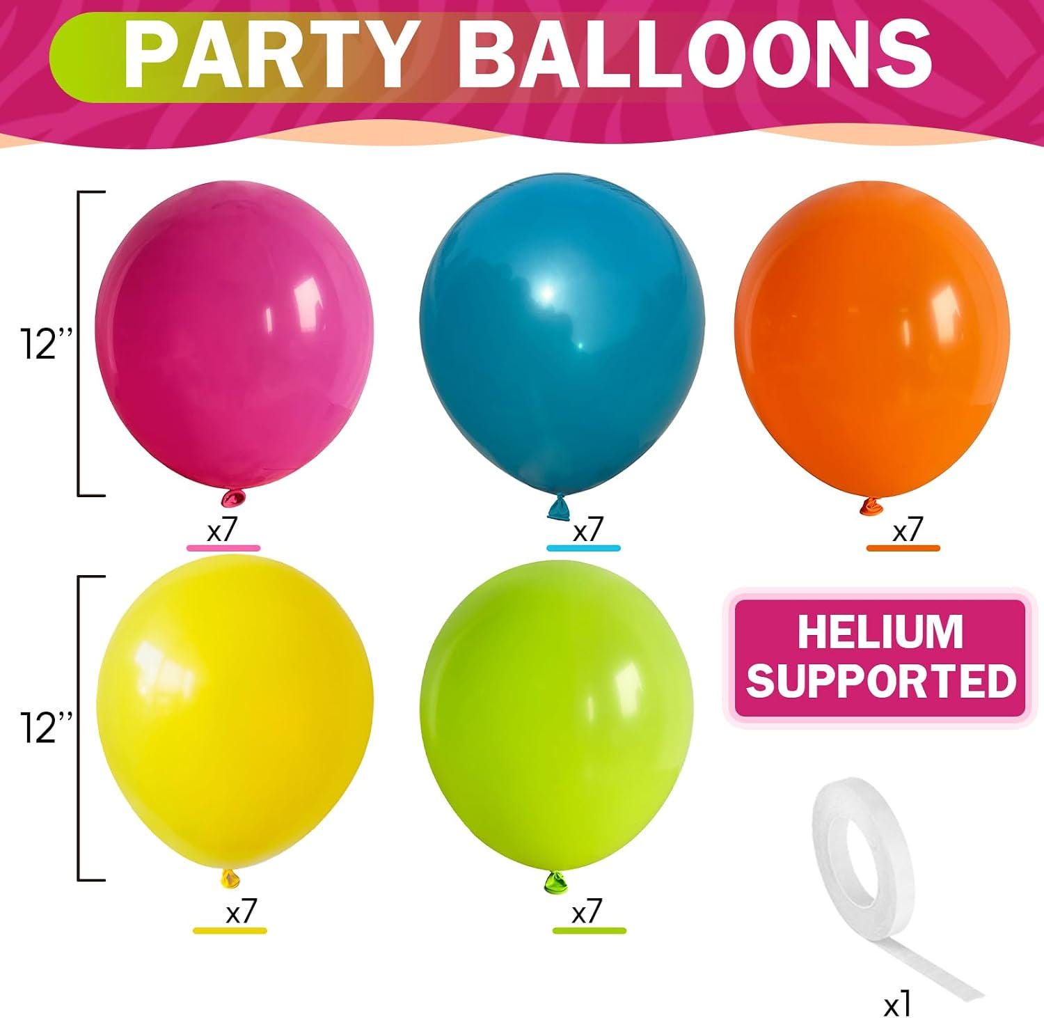 Tropical Balloons | Hot Pink, Orange, Teal, Yellow, Green Party Decor