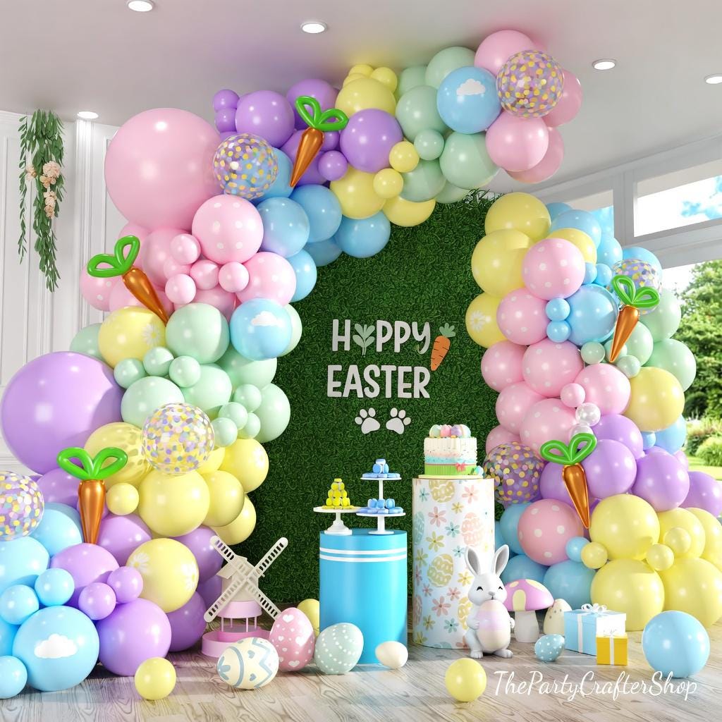 Pastel Easter Balloon Arch Kit | Bunny, Carrot, Rainbow Party Decor