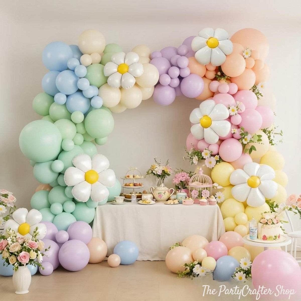 Pastel Daisy Balloon Arch Kit | Macaron Flower Balloons, Boho Spring Party Decor