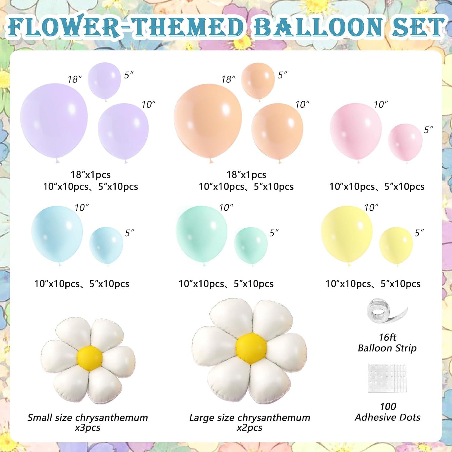 Pastel Daisy Balloon Arch Kit | Macaron Flower Balloons, Boho Spring Party Decor