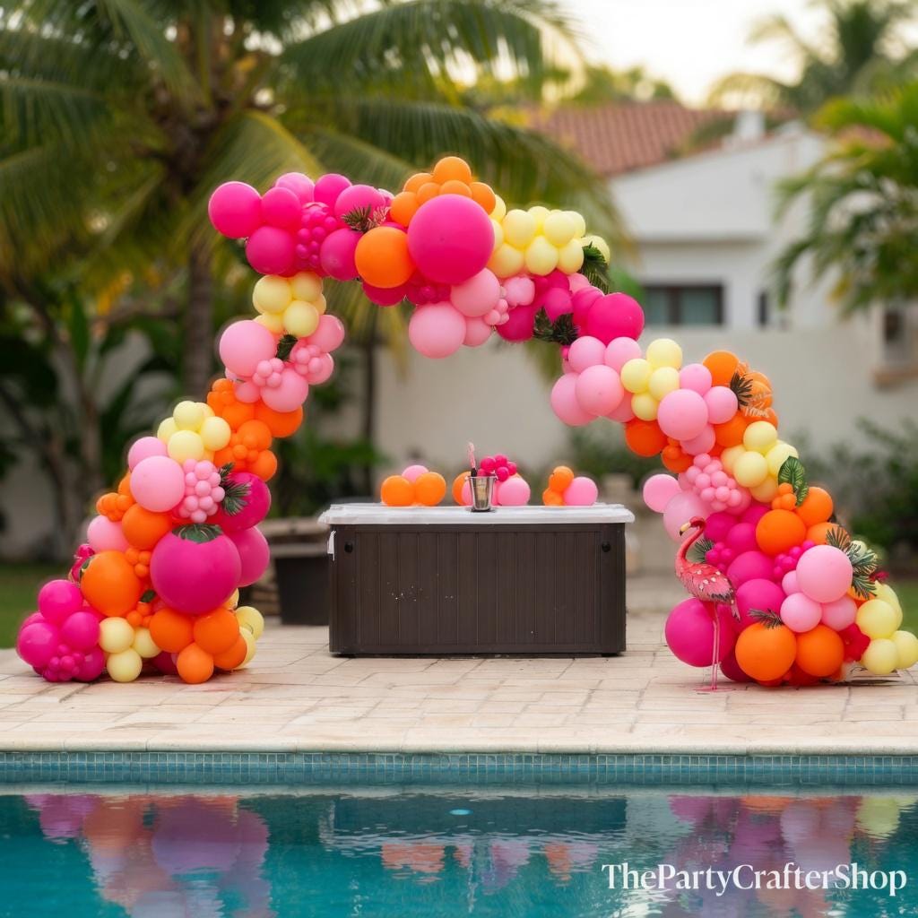 Spring Balloon Garland Kit | Hot Pink, Orange, Yellow Peach Arch | Baby Shower Birthday Decor