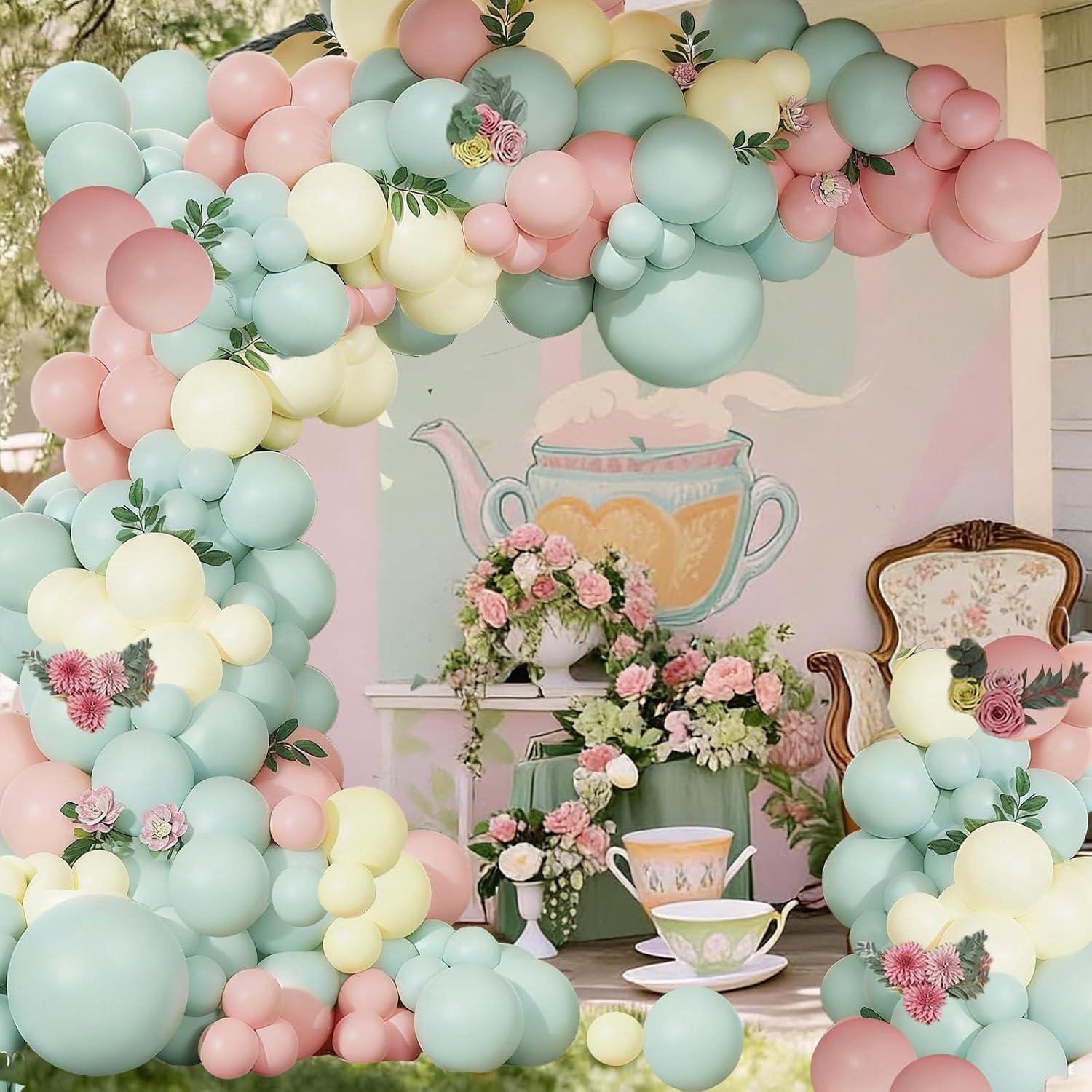 Tea Party Balloon Arch Garland Kit | Spring Garden Backdrop Decor