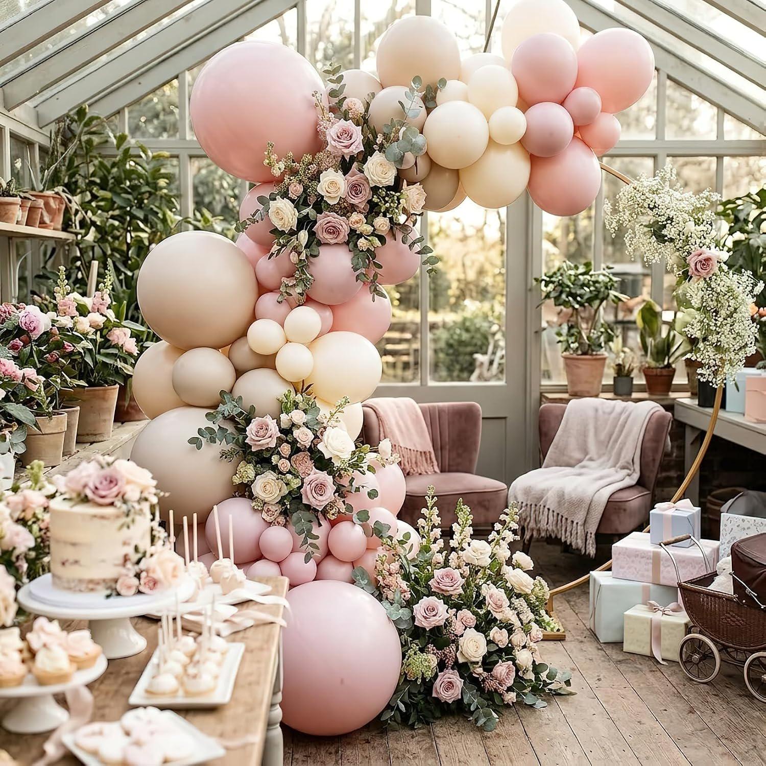 Baby Bloom Balloon Arch Kit | Dusty Pink, Beige, Sand White Balloons | Garden Party Decor