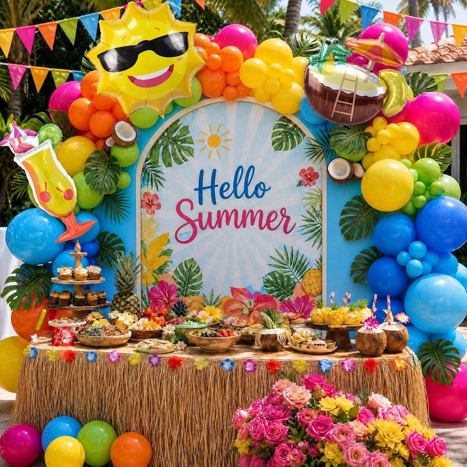 Tropical Balloon Arch Kit | Luau Pool Party Garland, Sun, Cocktail, Coconut Decorations