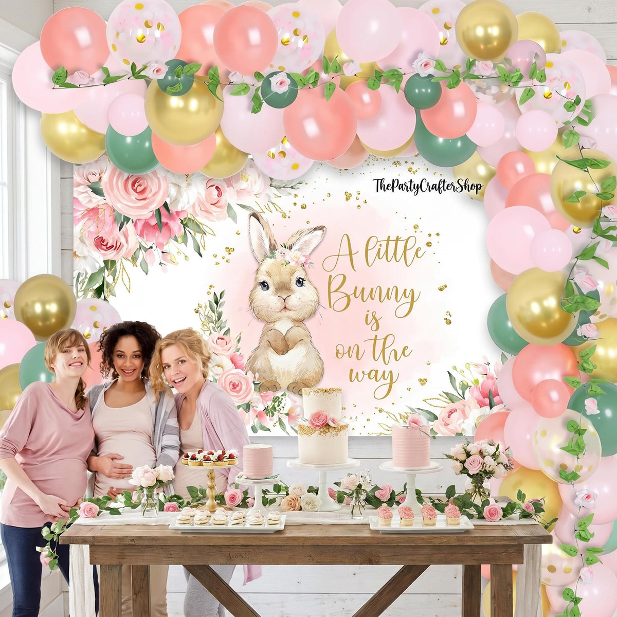 Bunny Baby Shower Balloon Arch Kit | Pink Floral Girl Party Decorations