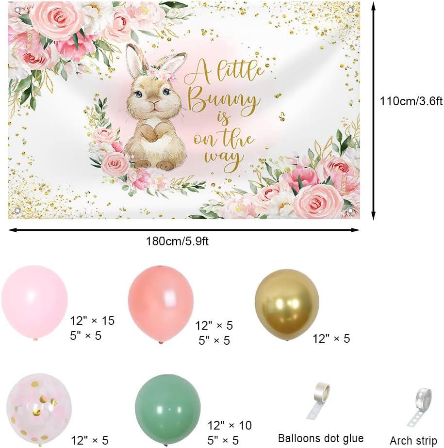 Bunny Baby Shower Balloon Arch Kit | Pink Floral Girl Party Decorations