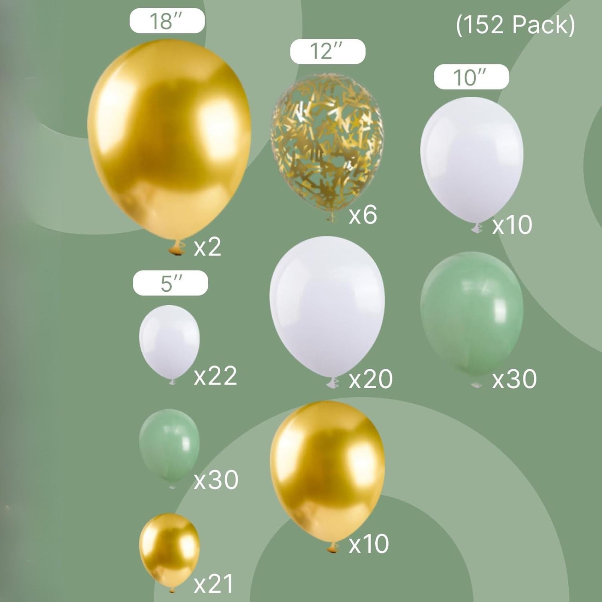 Sage Green Balloon Arch Kit | Olive, Dusty Green, White Gold Confetti Balloons