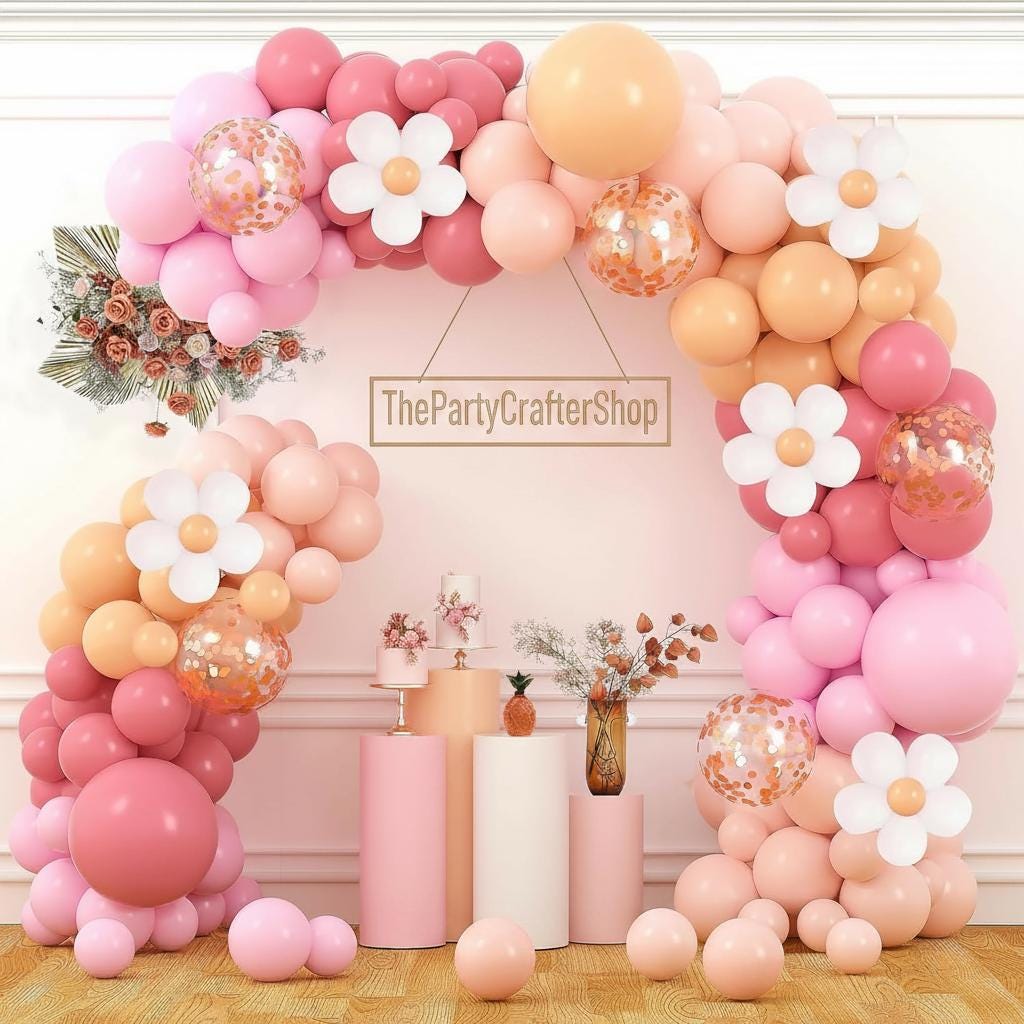 Daisy Balloon Garland Kit | Pink Blush Orange White Arch | Boho Baby Shower Birthday Decor