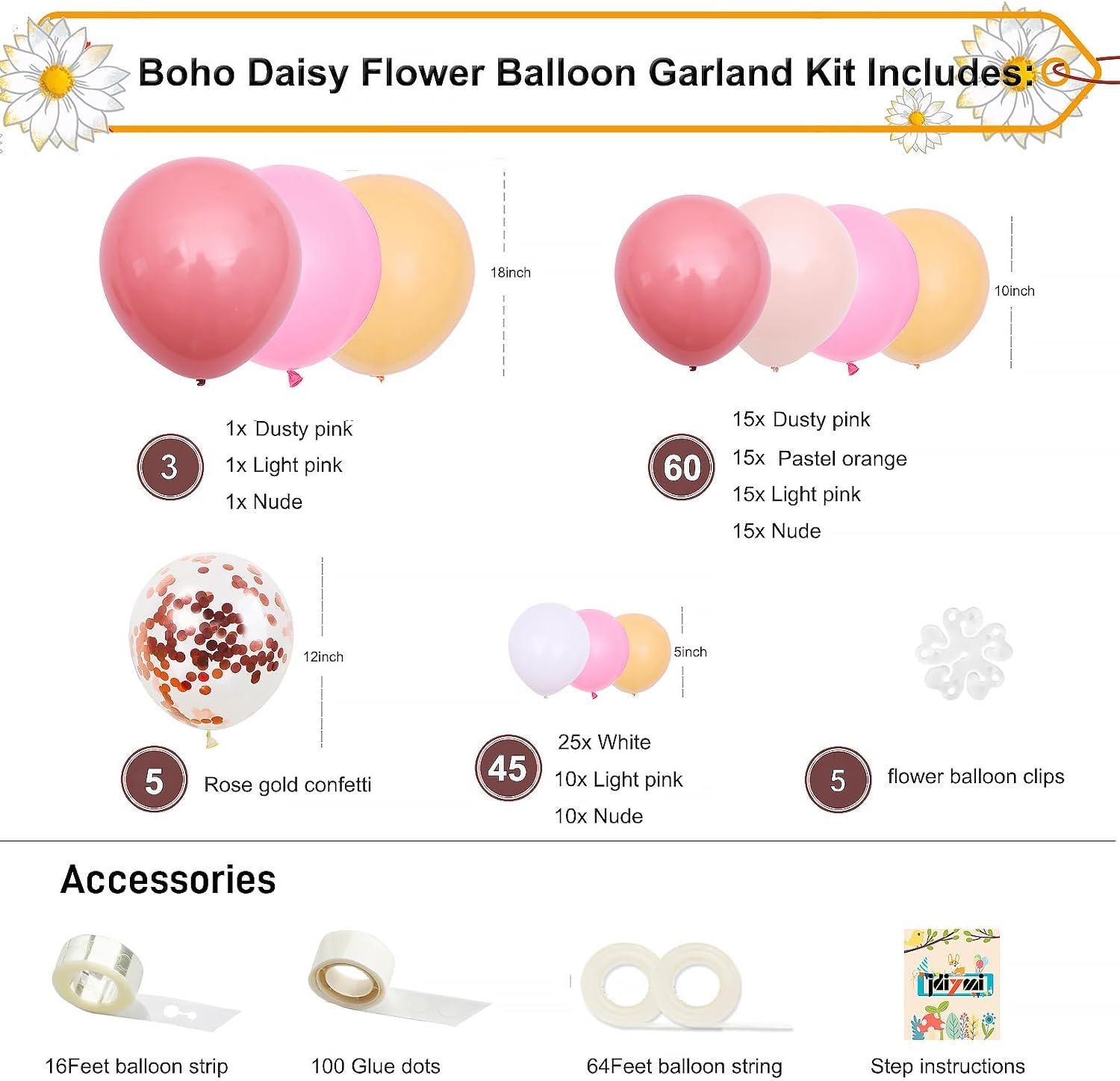 Daisy Balloon Garland Kit | Pink Blush Orange White Arch | Boho Baby Shower Birthday Decor