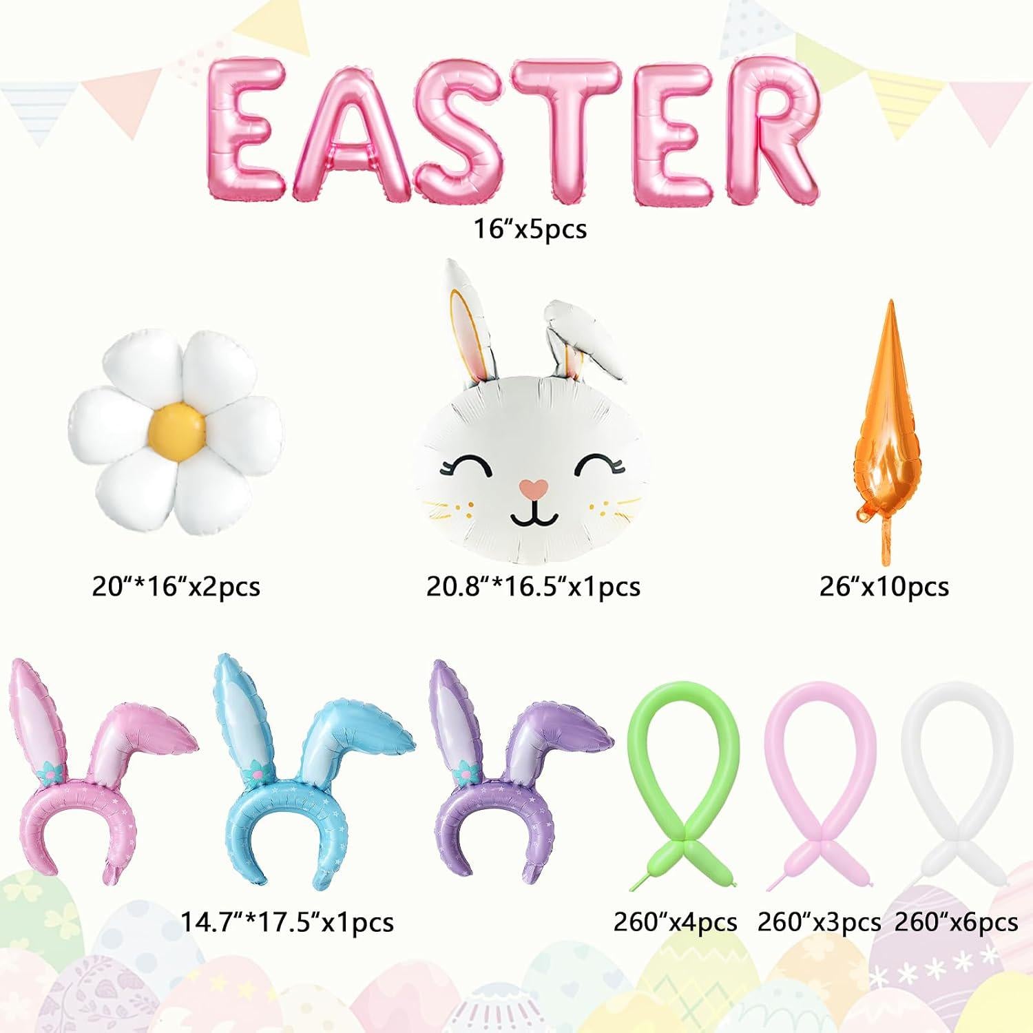 Pastel Easter Balloon Arch Garland Kit | Bunny, Daisy, Carrot Accents (Baby Shower, Birthday)