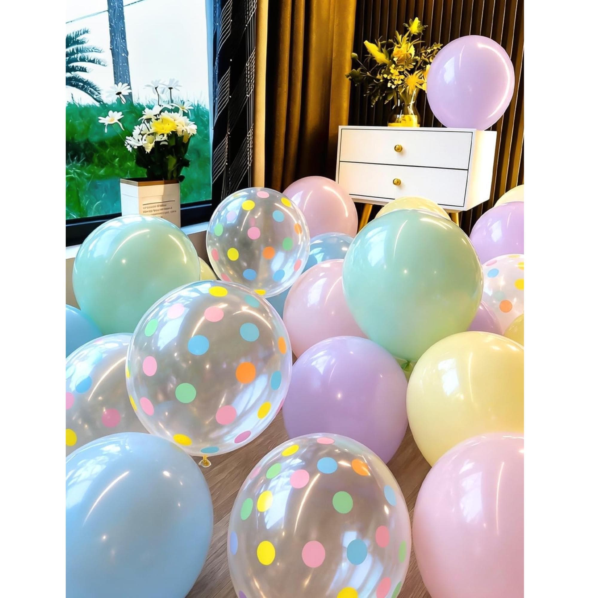 Pastel Rainbow Macaron Balloons | 12 Inch Polka Dot Party Decor