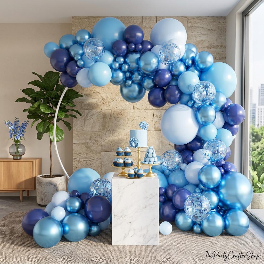 Blue Balloon Arch Kit | Metallic Macaron Navy Confetti Garland (147 Pc)
