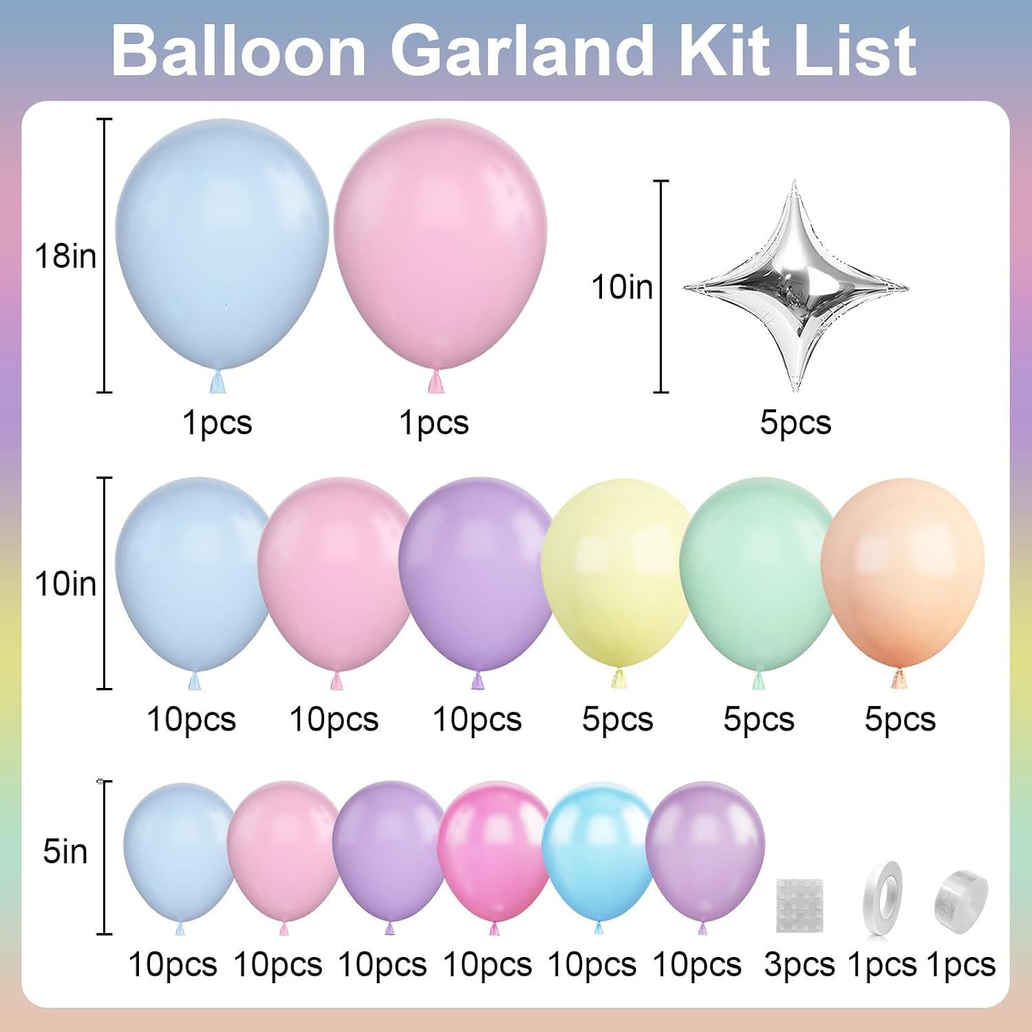 Pastel Balloon Arch Garland Kit | Pink, Purple, Blue, Yellow, Green Party Decor
