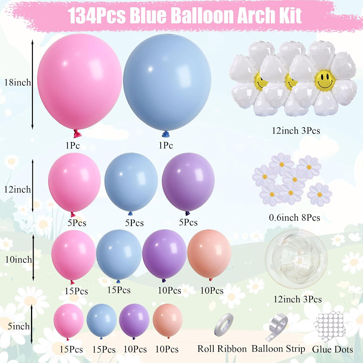 Blue Flower Balloon Arch Kit | Pastel Daisy Garland, Wildflower Party Decor