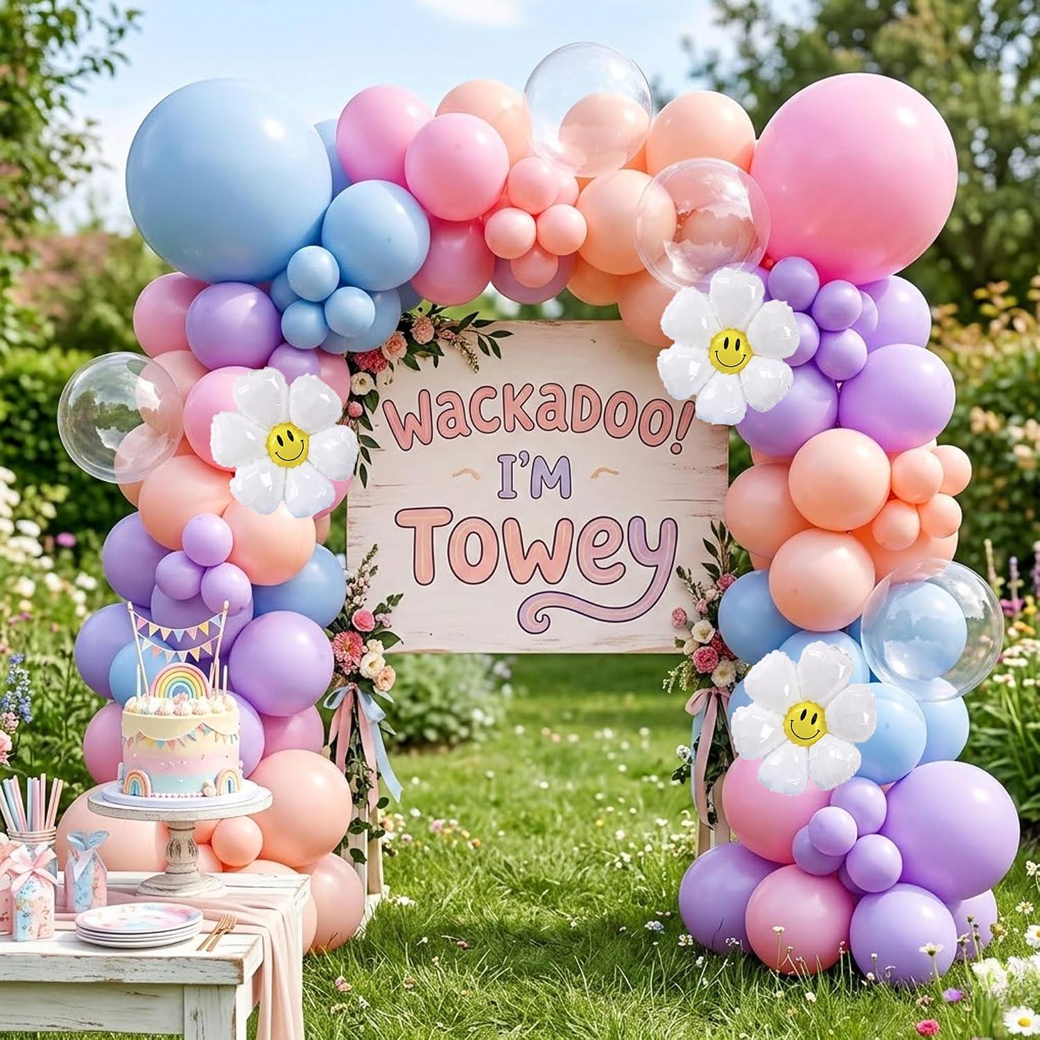 Blue Flower Balloon Arch Kit | Pastel Daisy Garland, Wildflower Party Decor