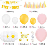 Daisy Birthday Party Decorations | Pink Yellow White Balloon Arch Banner Cake Topper