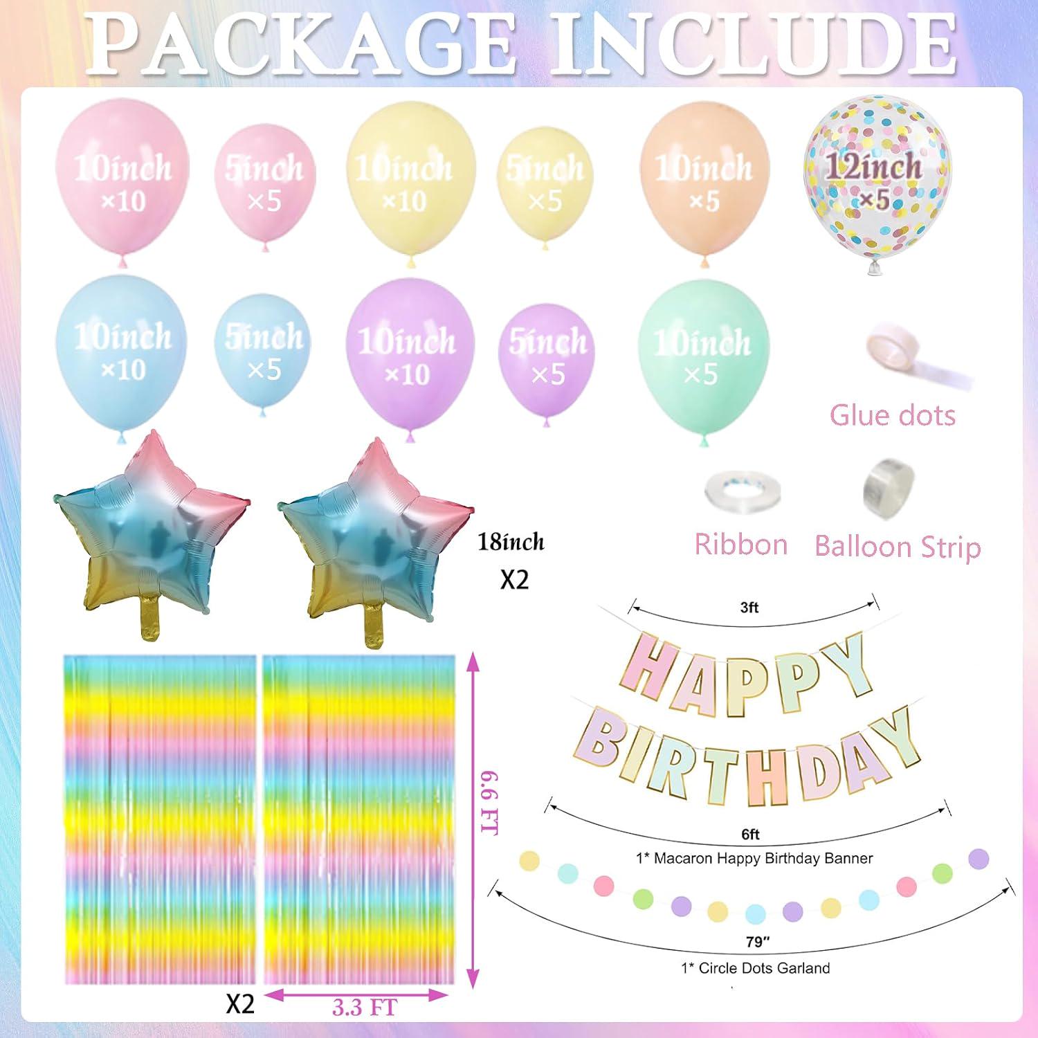 Pastel Macaron Balloon Arch Kit | Rainbow Fringe Backdrop, Birthday Banner, Baby Shower Decor