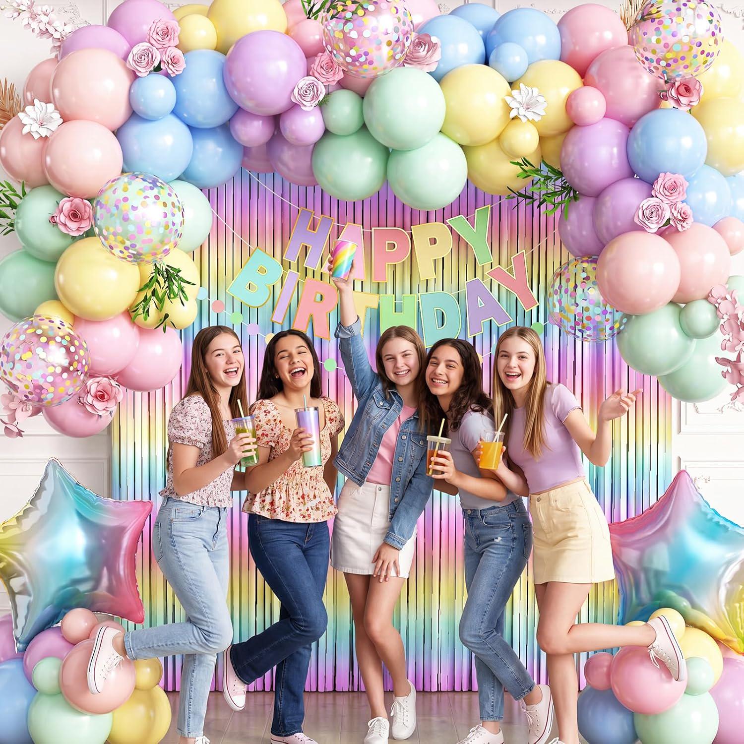 Pastel Macaron Balloon Arch Kit | Rainbow Fringe Backdrop, Birthday Banner, Baby Shower Decor