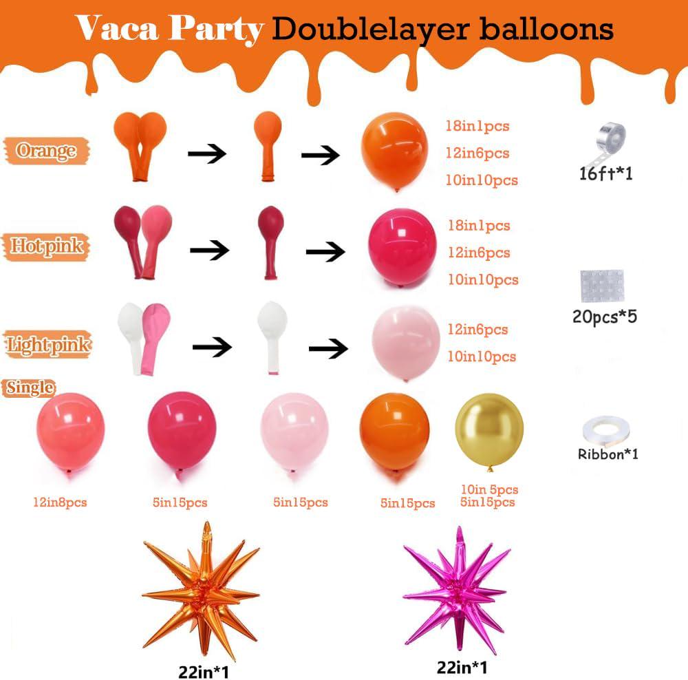 Pink Orange Balloon Arch Kit | Tropical Double Stuffed Garland, Star Foils (Party Decor)